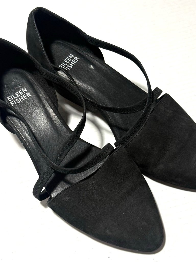Eileen Fisher Faux Suede Slip On Elastic Strap Block Heel Shoes Size 8